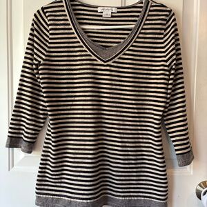 Womens Cotton Casual Top, 3/4 Length Sleeve Size M, Liz Claiborne, Black/Tan EUC